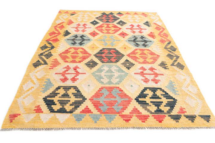 4' 3 x 6' 1 Hand Woven Kilim Maymana Wool Rug