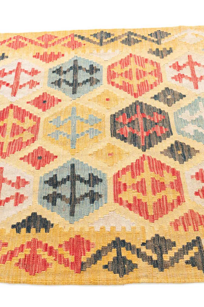 4' 3 x 6' 1 Hand Woven Kilim Maymana Wool Rug