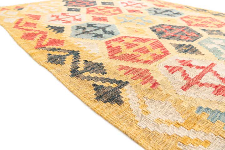 4' 3 x 6' 1 Hand Woven Kilim Maymana Wool Rug