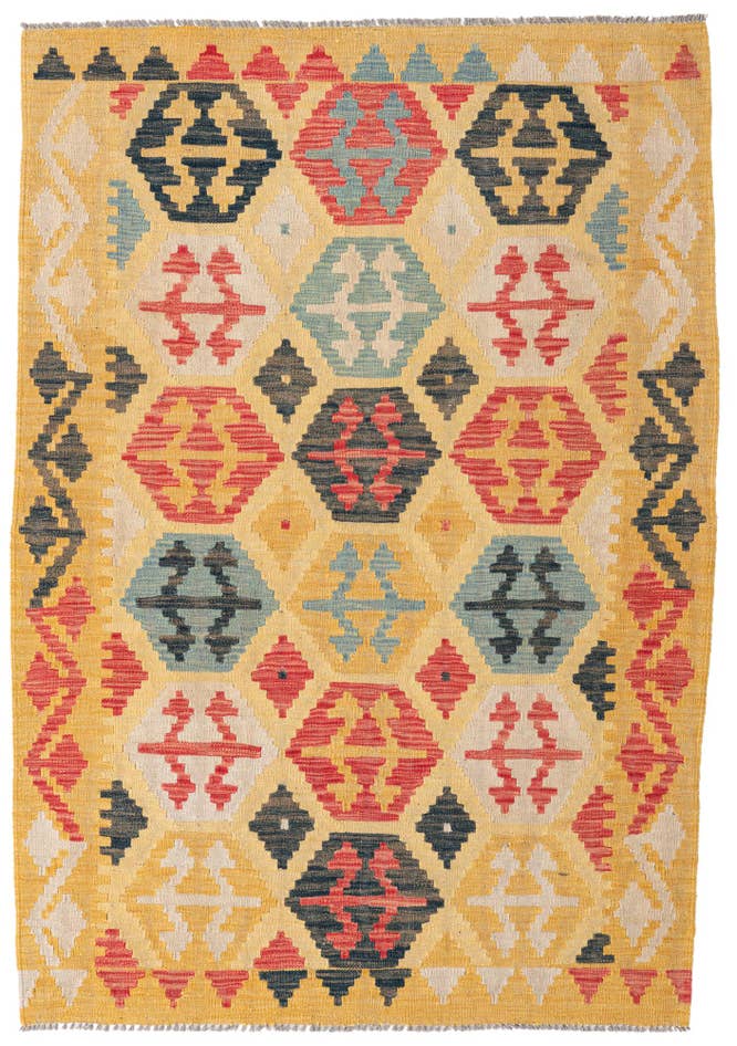 Detail image of 4' 3 x 6' 1 Hand Woven Kilim Maymana Wool Rug