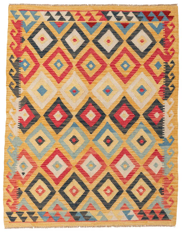 Detail image of 4' 2 x 5' 9 Hand Woven Kilim Maymana Wool Rug
