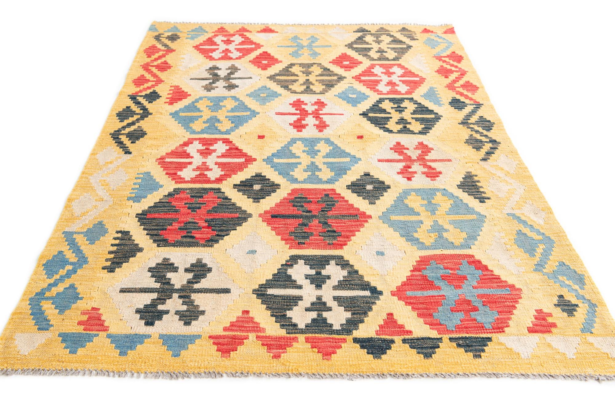 4' 2 x 6' Hand Woven Kilim Maymana Wool Rug