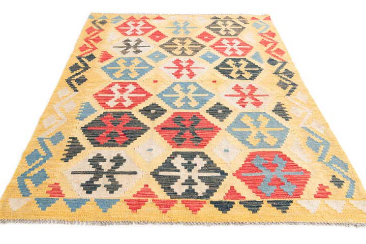 4' 2 x 6' Hand Woven Kilim Maymana Wool Rug
