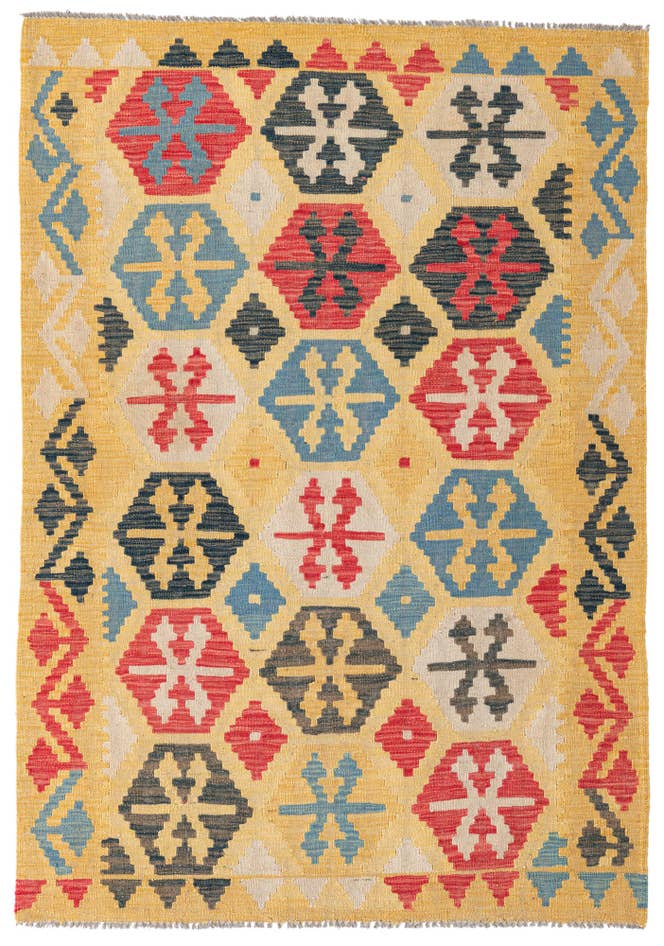 Detail image of 4' 2 x 6' Hand Woven Kilim Maymana Wool Rug