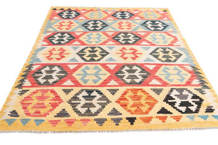 4' 3 x 5' 10 Hand Woven Kilim Maymana Wool Rug