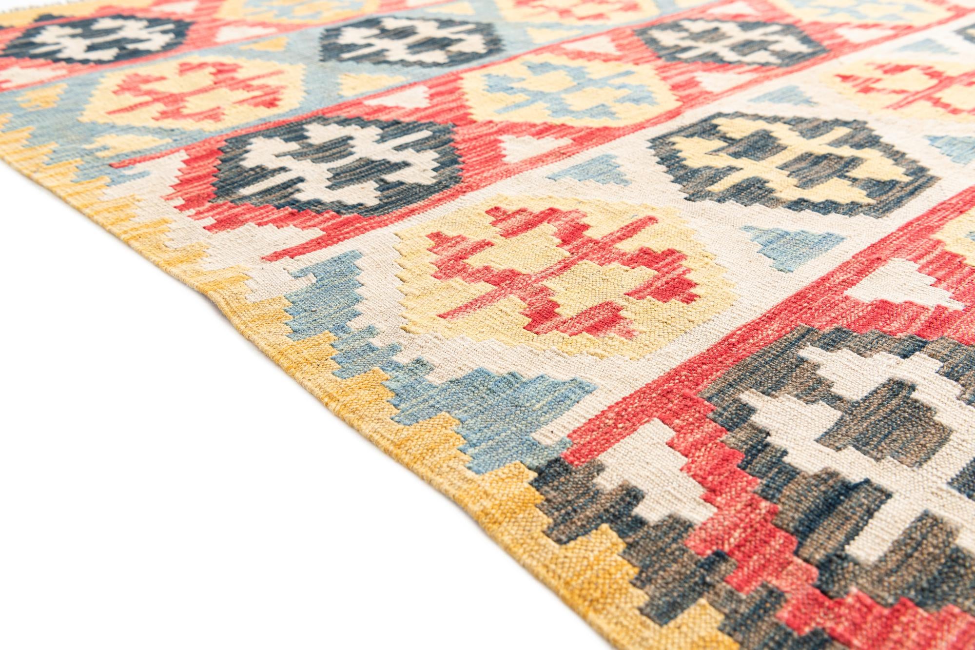 4' 3 x 5' 10 Hand Woven Kilim Maymana Wool Rug