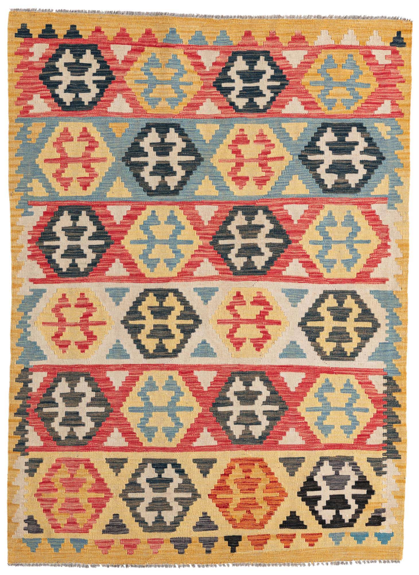 4' 3 x 5' 10 Hand Woven Kilim Maymana Wool Rug