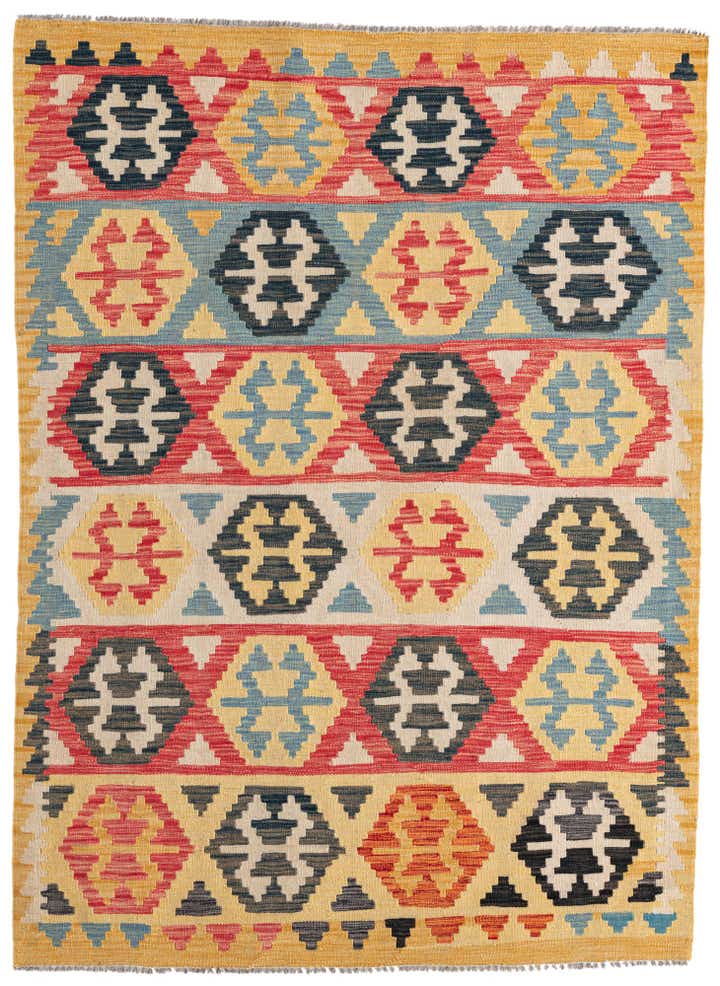 4' 3 x 5' 10 Hand Woven Kilim Maymana Wool Rug