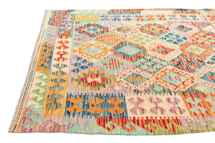 4' 9 x 5' 8 Hand Woven Kilim Maymana Wool Rug