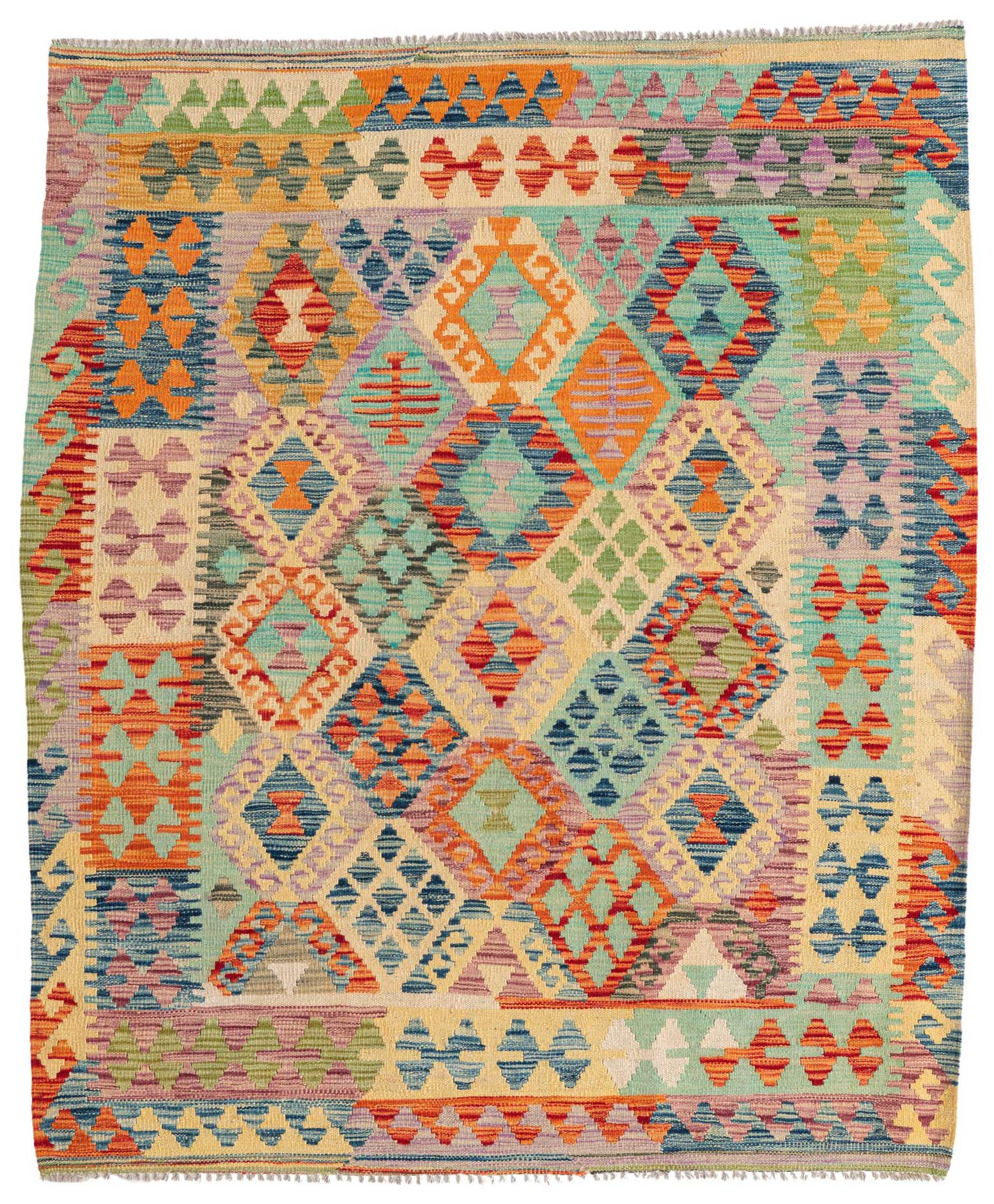 4' 9 x 5' 8 Hand Woven Kilim Maymana Wool Rug