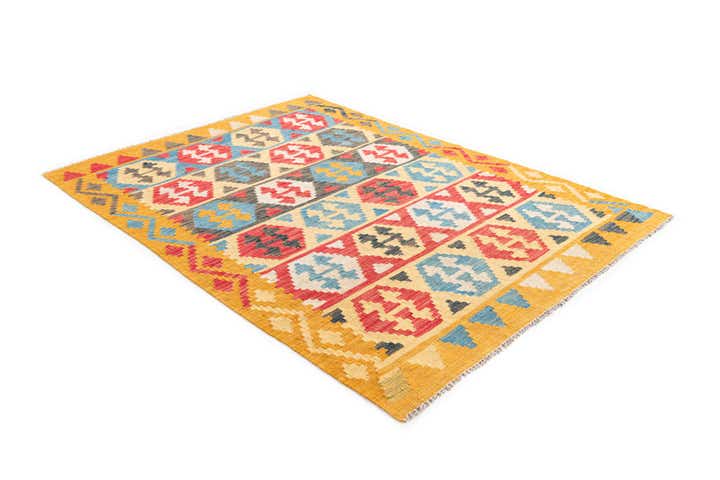 4' 3 x 5' 8 Hand Woven Kilim Maymana Wool Rug
