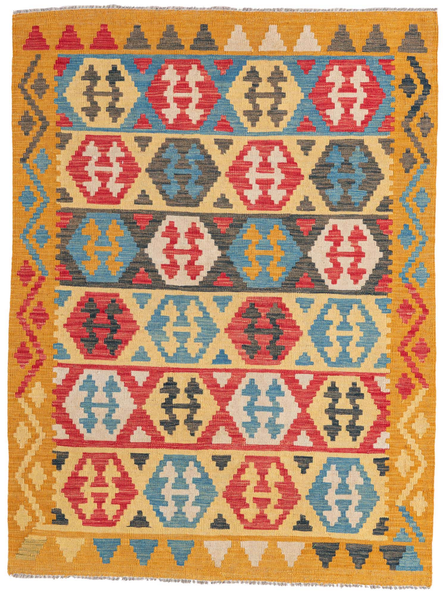 4' 3 x 5' 8 Hand Woven Kilim Maymana Wool Rug