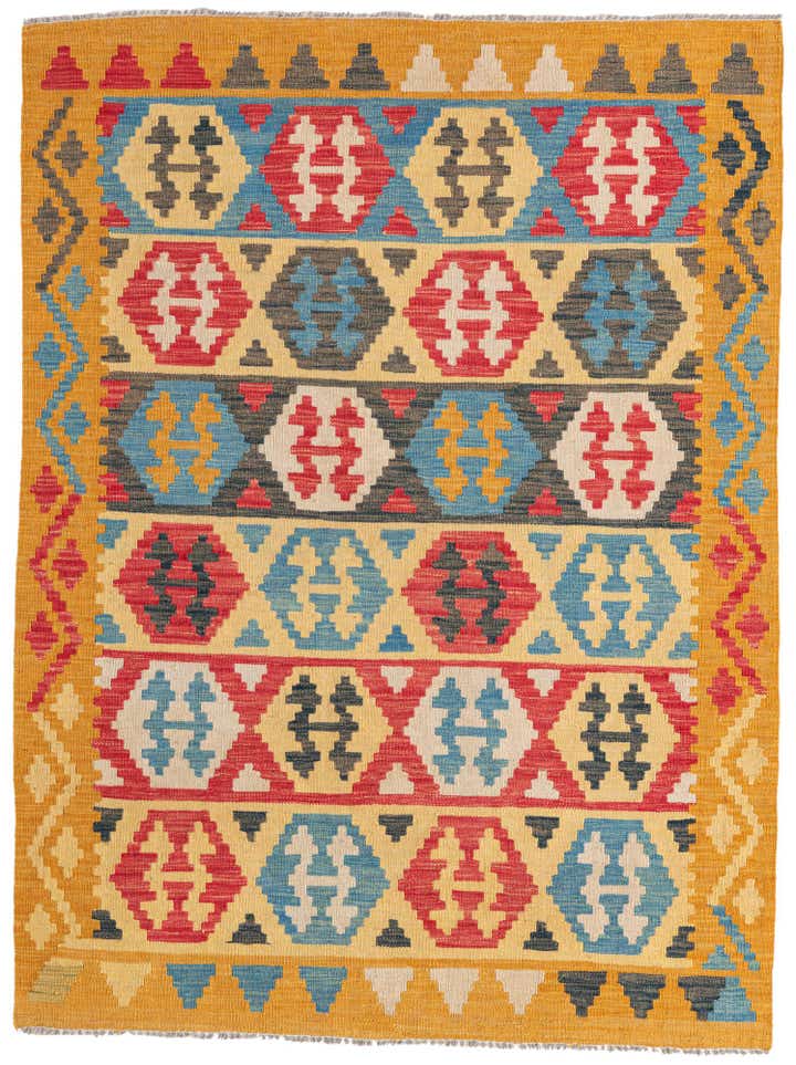 4' 3 x 5' 8 Hand Woven Kilim Maymana Wool Rug
