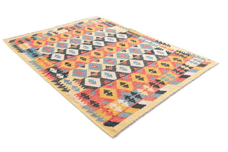 Detail image of 4' 5 x 5' 9 Hand Woven Kilim Maymana Wool Rug