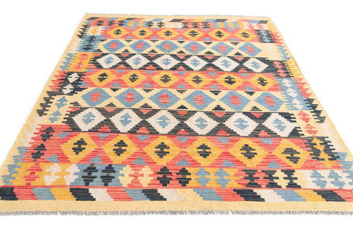 4' 5 x 5' 9 Hand Woven Kilim Maymana Wool Rug