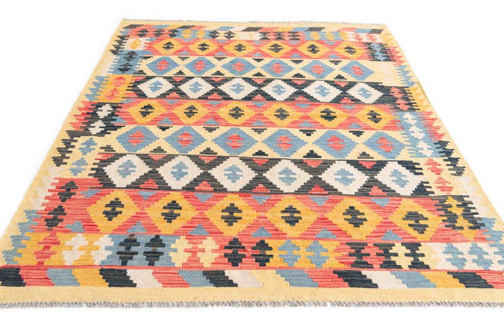 Detail image of 4' 5 x 5' 9 Hand Woven Kilim Maymana Wool Rug