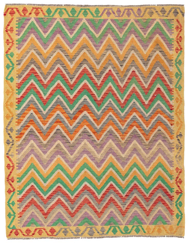 Detail image of 4' 2 x 5' 8 Hand Woven Kilim Maymana Wool Rug
