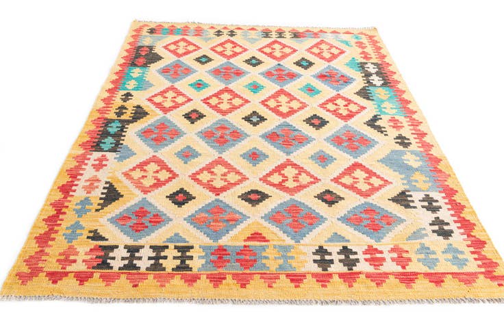 Detail image of 4' 3 x 5' 9 Hand Woven Kilim Maymana Wool Rug