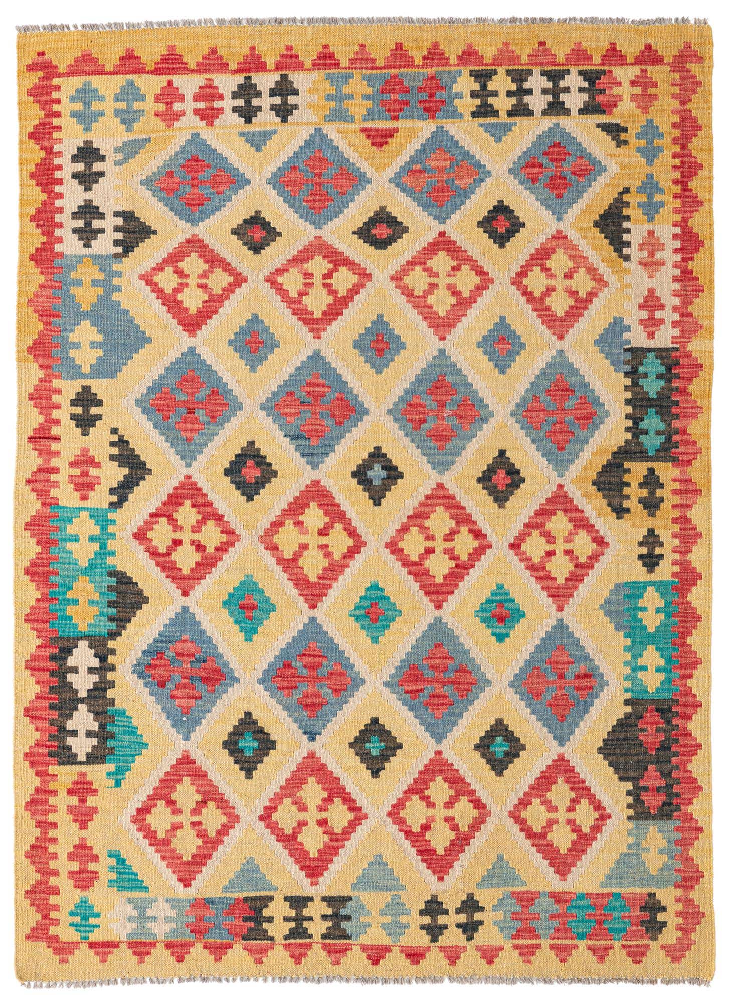 4' 3 x 5' 9 Hand Woven Kilim Maymana Wool Rug