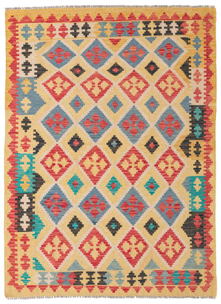 4' 3 x 5' 9 Hand Woven Kilim Maymana Wool Rug