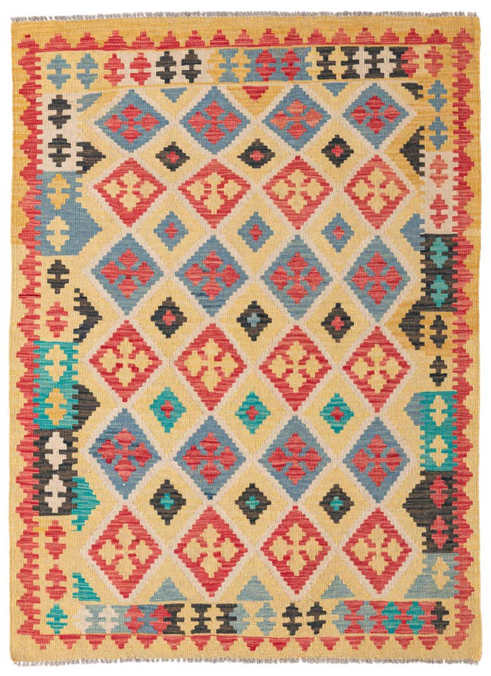 Detail image of 4' 3 x 5' 9 Hand Woven Kilim Maymana Wool Rug