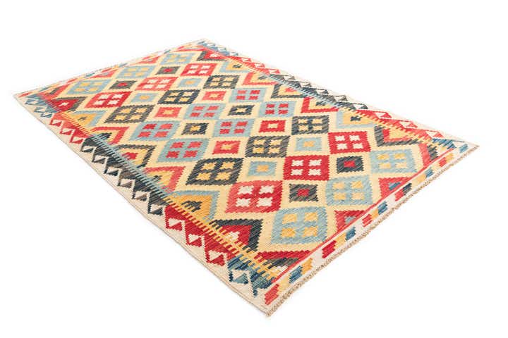 4' 2 x 6' 1 Hand Woven Kilim Maymana Wool Rug
