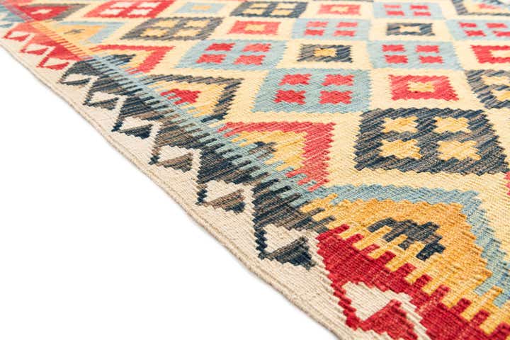 4' 2 x 6' 1 Hand Woven Kilim Maymana Wool Rug