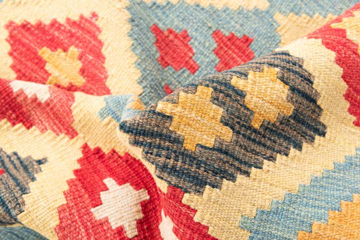 4' 2 x 6' 1 Hand Woven Kilim Maymana Wool Rug