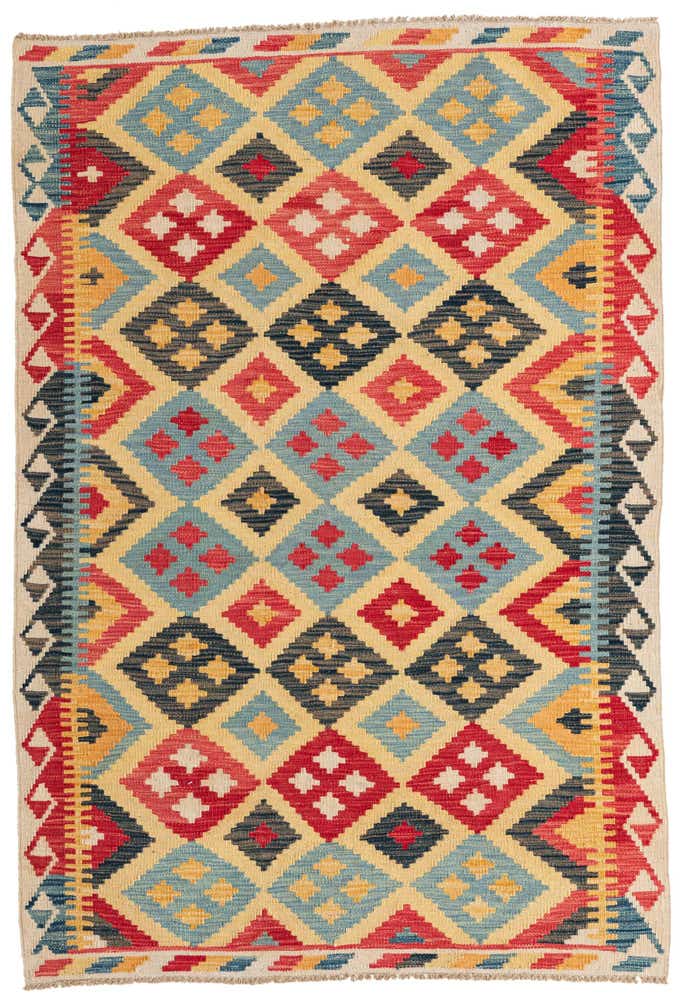 4' 2 x 6' 1 Hand Woven Kilim Maymana Wool Rug