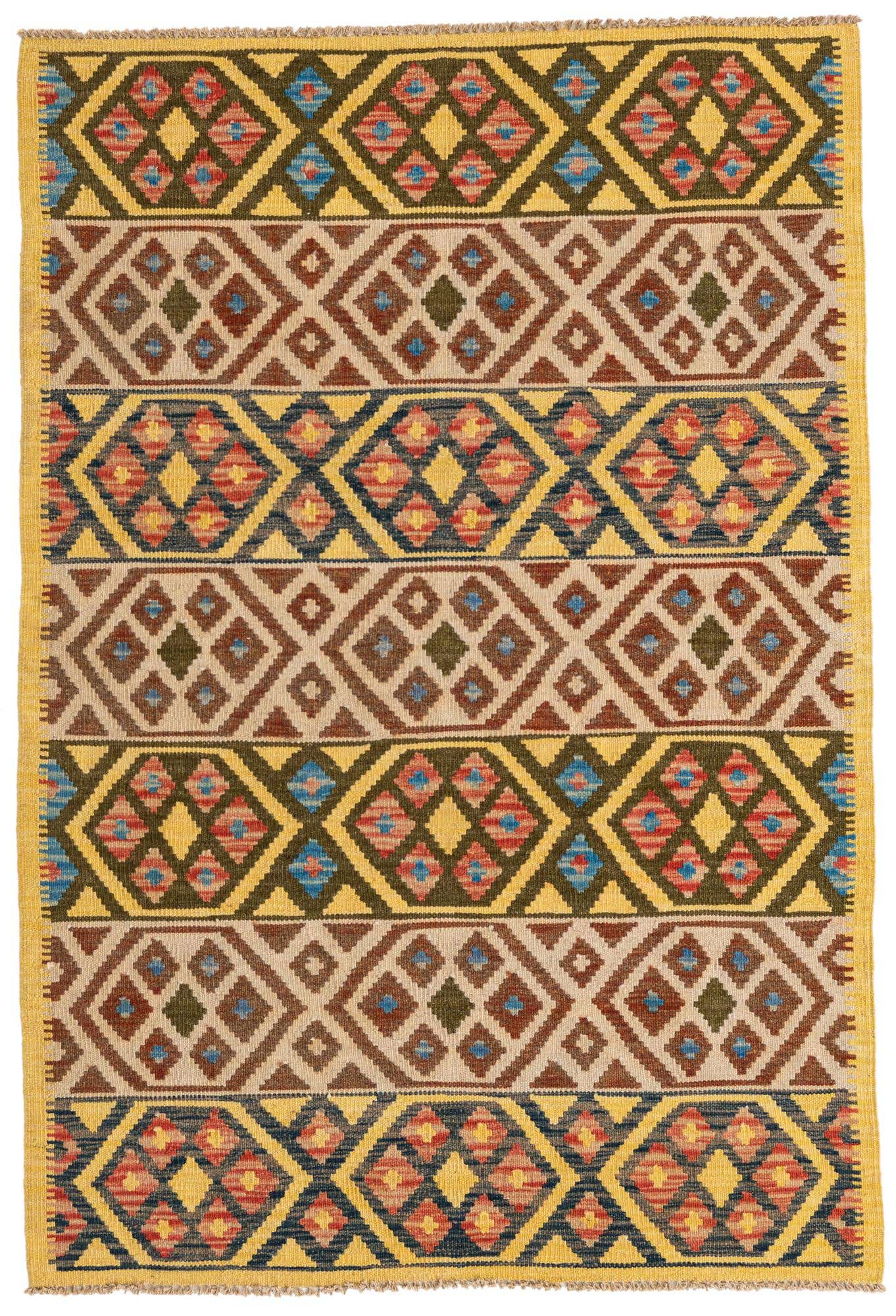 3' 4 x 5' Hand Woven Kilim Maymana Wool Rug