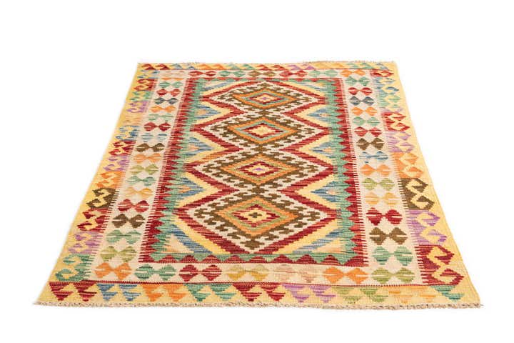 3' 3 x 4' 10 Hand Woven Kilim Maymana Wool Rug