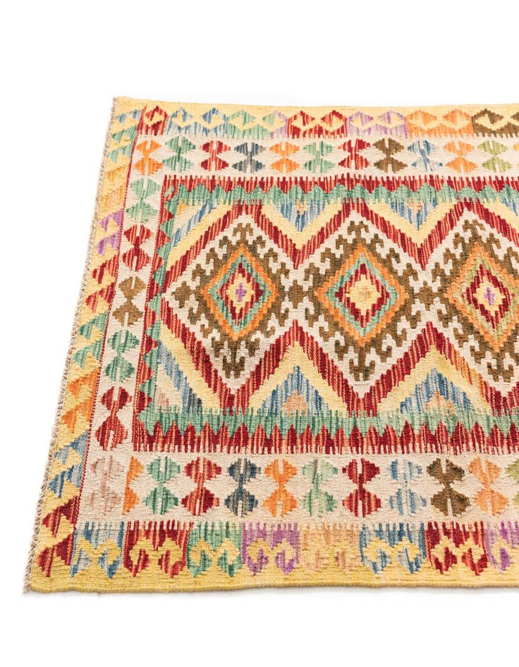 Detail image of 3' 3 x 4' 10 Hand Woven Kilim Maymana Wool Rug