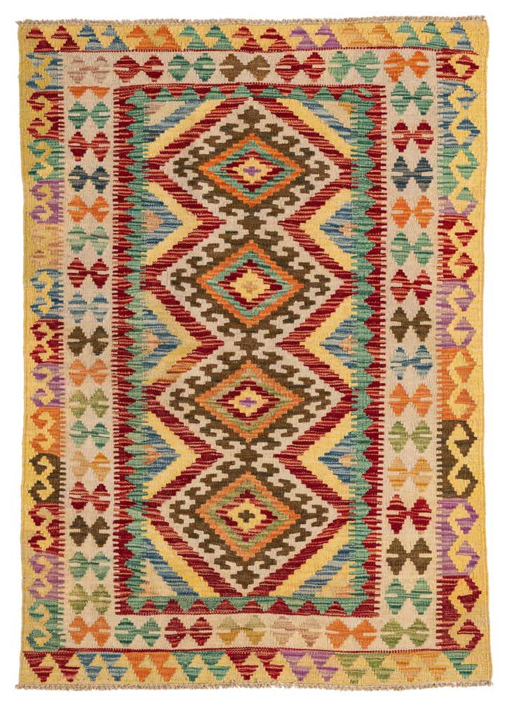 3' 3 x 4' 10 Hand Woven Kilim Maymana Wool Rug