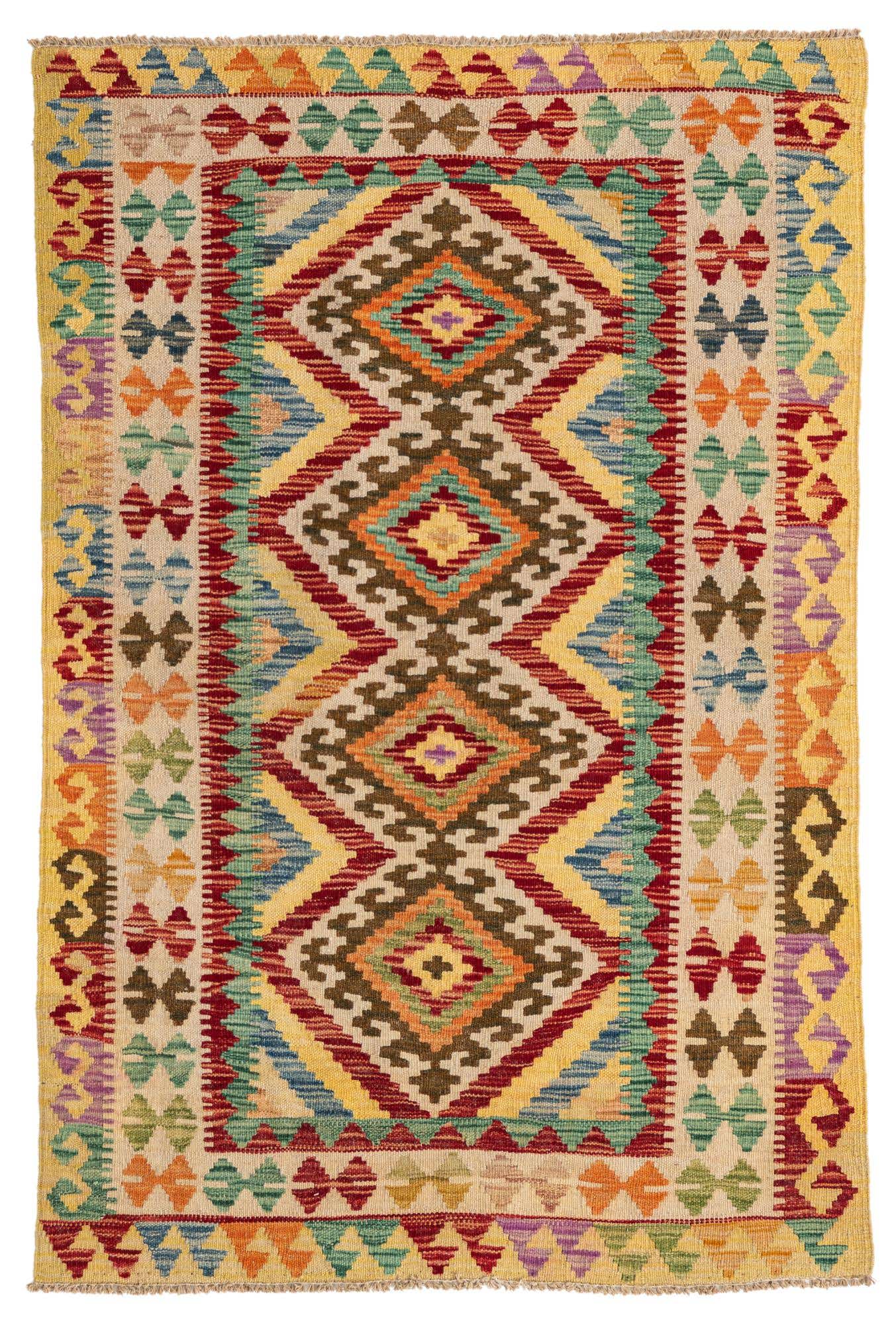3' 3 x 4' 10 Hand Woven Kilim Maymana Wool Rug