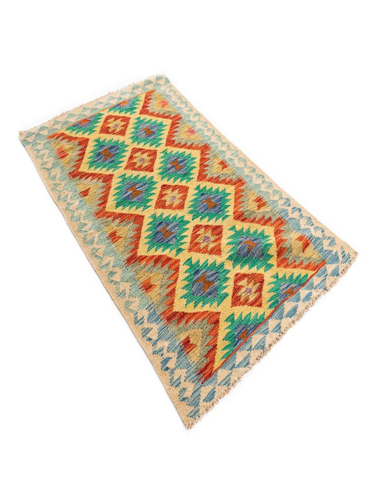 Detail image of 3' 1 x 5' Hand Woven Kilim Maymana Wool Rug