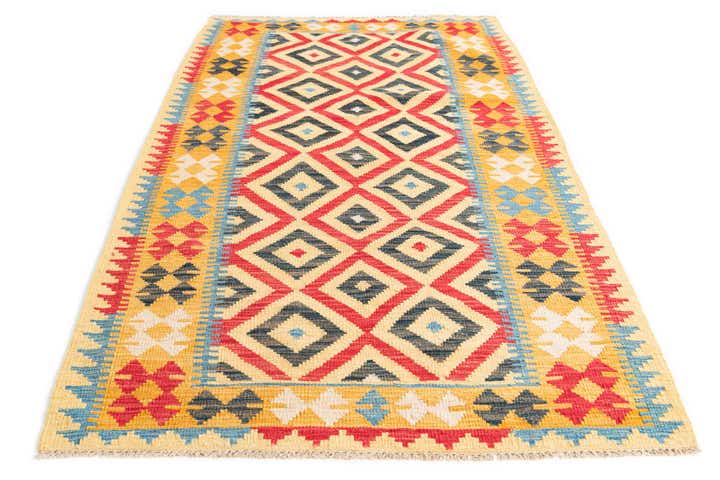 3' 6 x 6' 3 Hand Woven Kilim Maymana Wool Rug