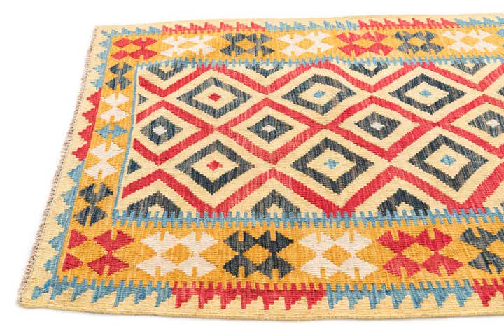 3' 6 x 6' 3 Hand Woven Kilim Maymana Wool Rug