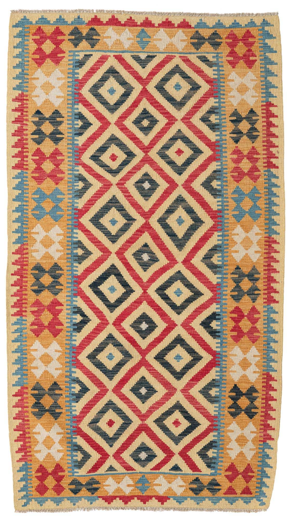 3' 6 x 6' 3 Hand Woven Kilim Maymana Wool Rug