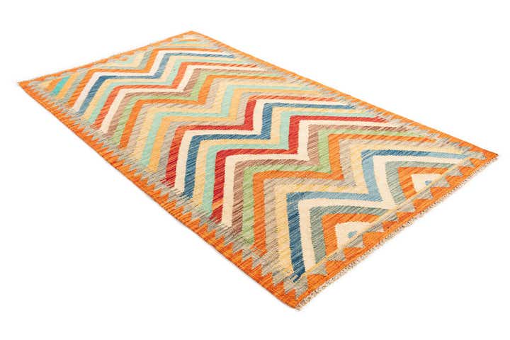 3' 5 x 6' 2 Hand Woven Kilim Maymana Wool Rug
