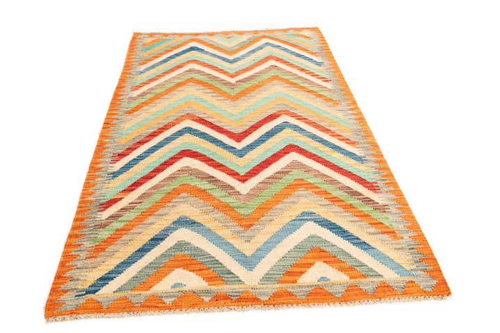 3' 5 x 6' 2 Hand Woven Kilim Maymana Wool Rug