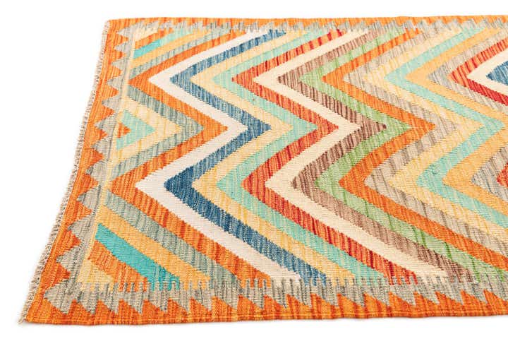 3' 5 x 6' 2 Hand Woven Kilim Maymana Wool Rug