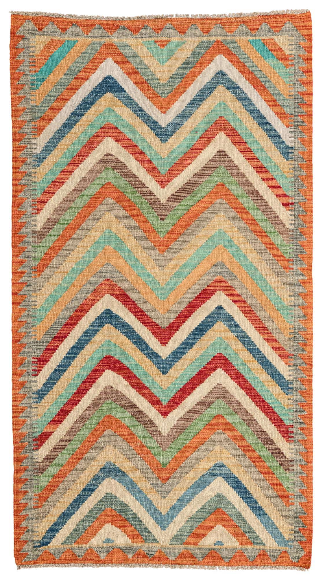 3' 5 x 6' 2 Hand Woven Kilim Maymana Wool Rug