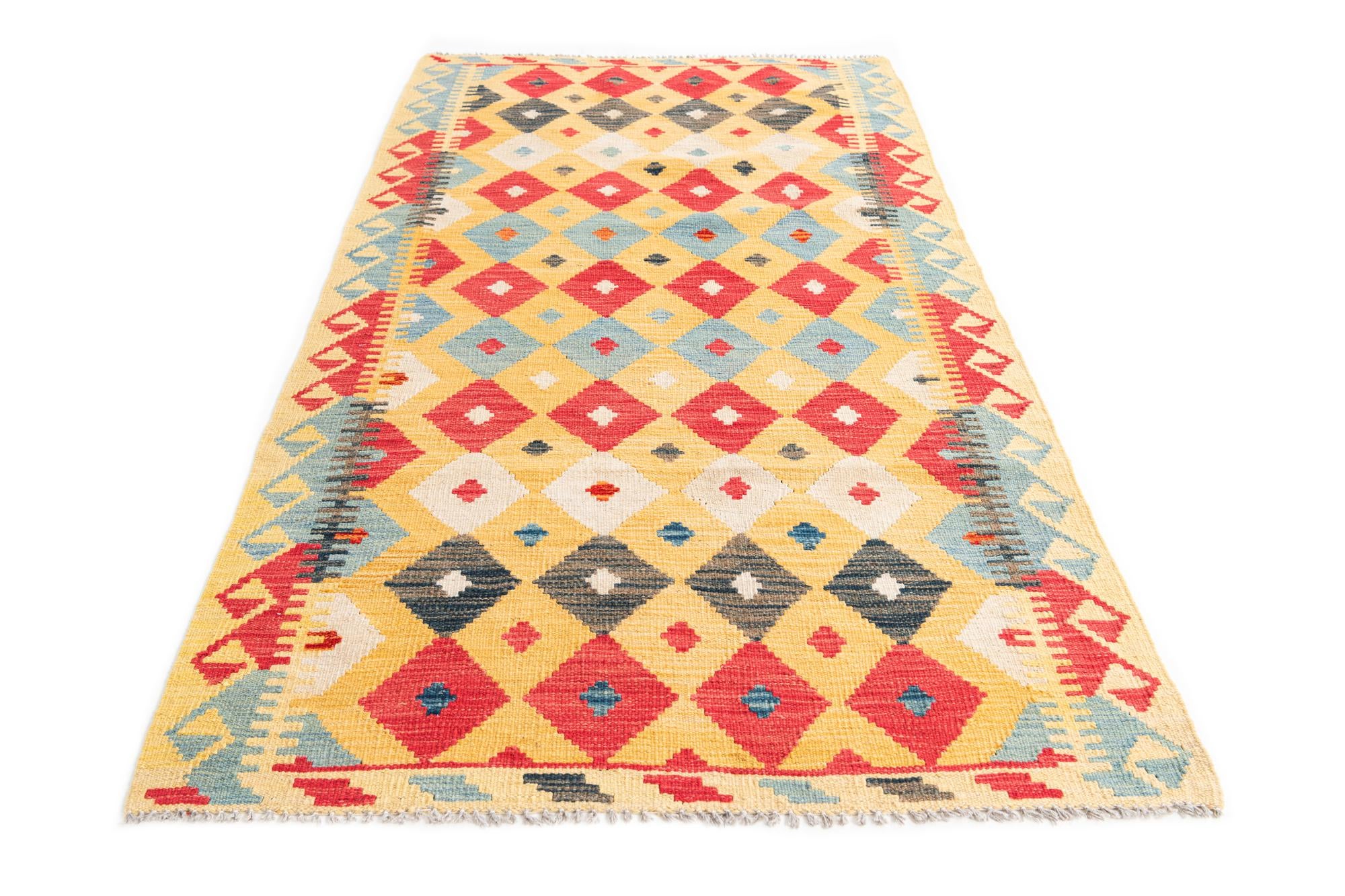 3' 6 x 6' 8 Hand Woven Kilim Maymana Wool Rug