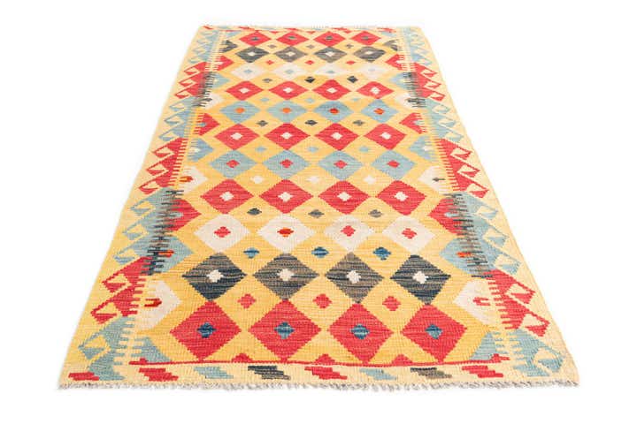 3' 6 x 6' 8 Hand Woven Kilim Maymana Wool Rug