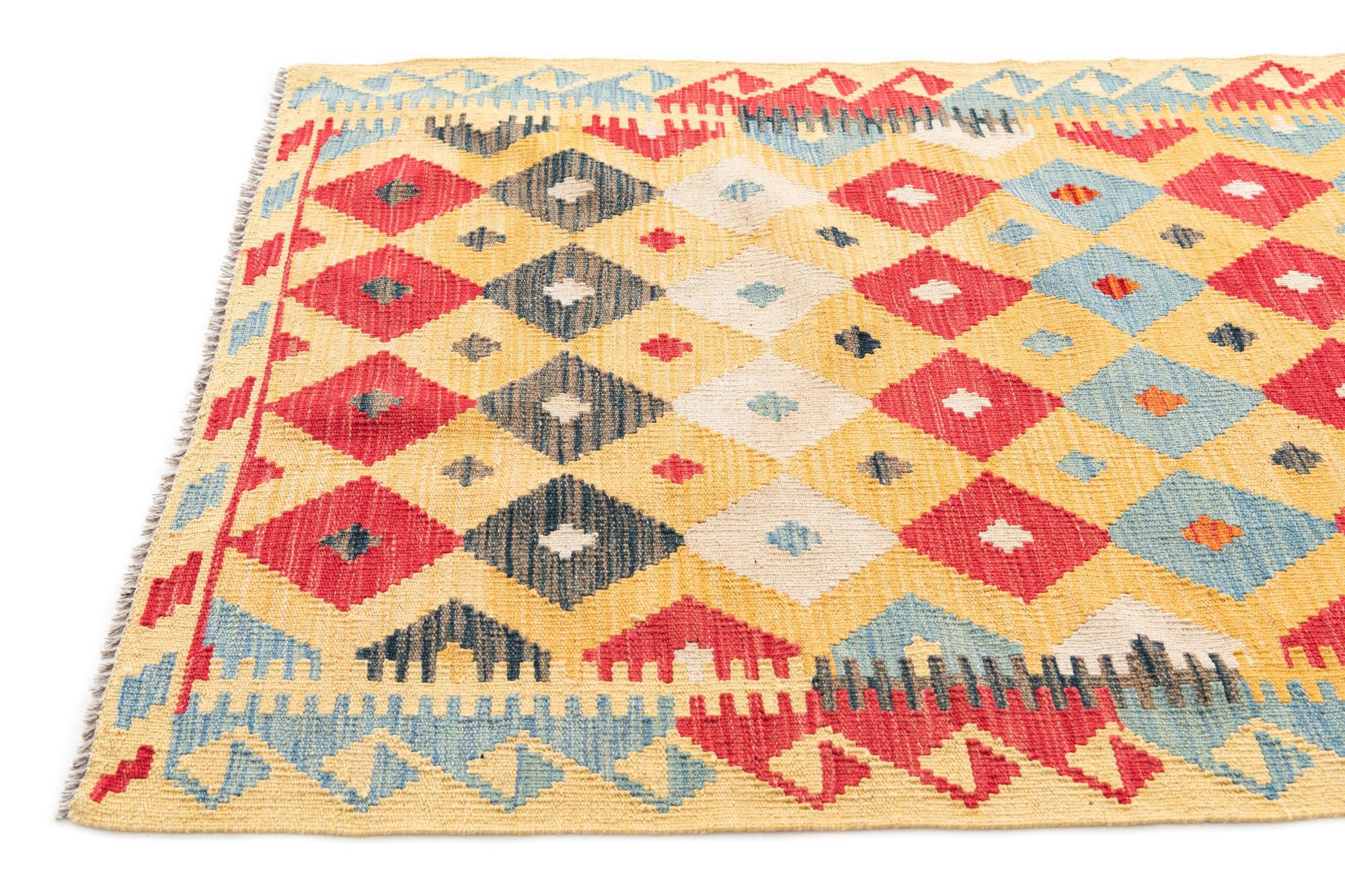 3' 6 x 6' 8 Hand Woven Kilim Maymana Wool Rug