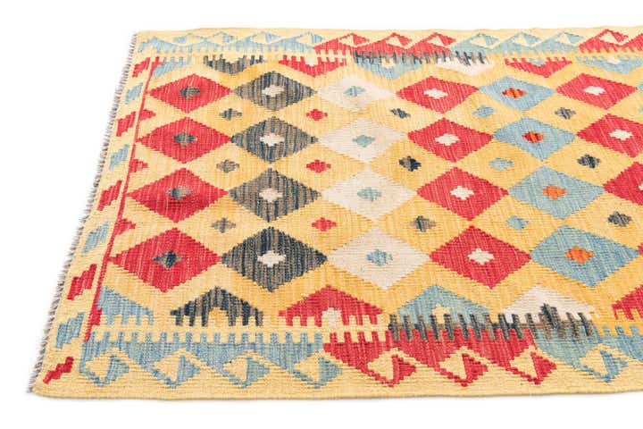 3' 6 x 6' 8 Hand Woven Kilim Maymana Wool Rug