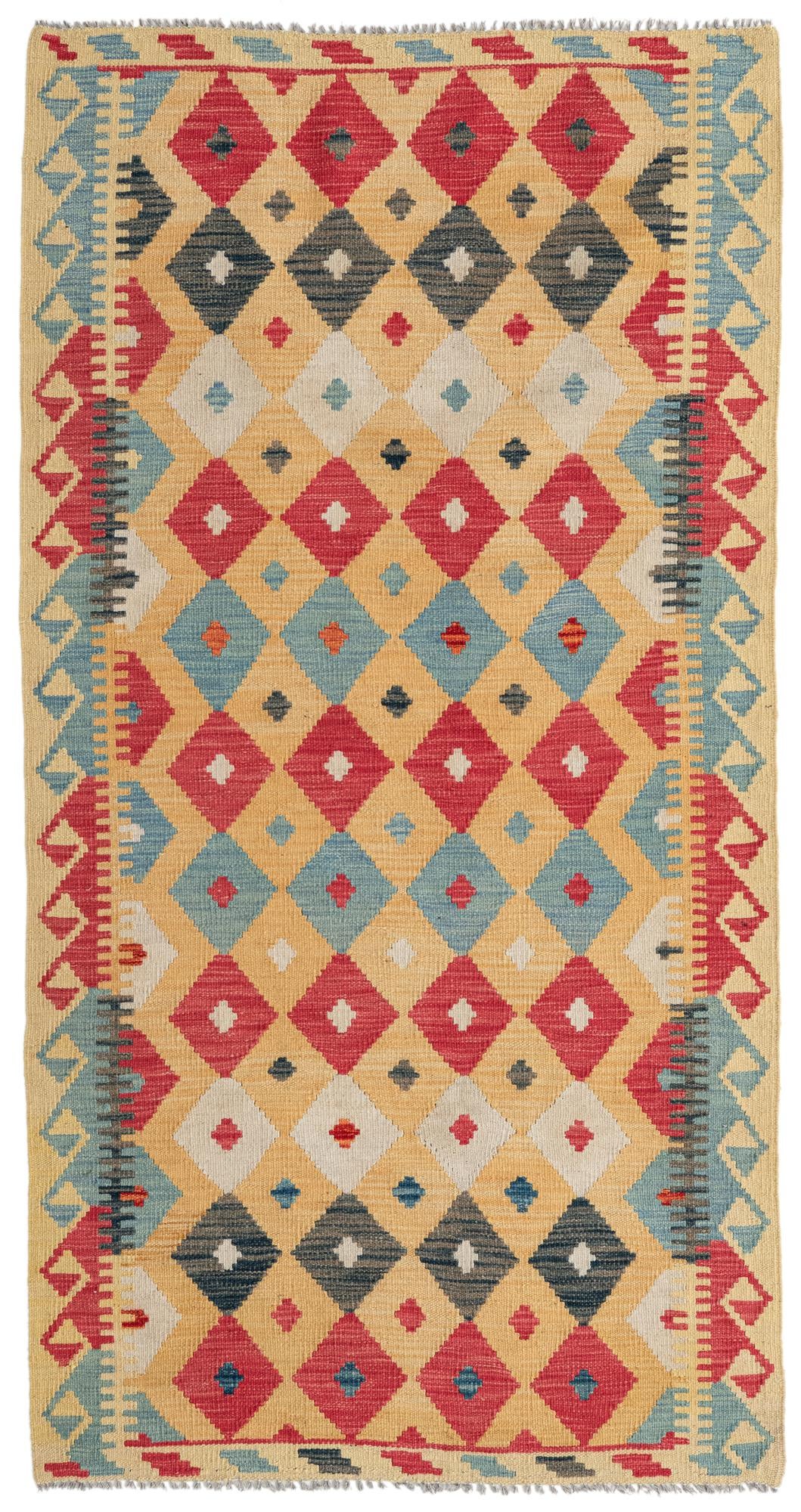 3' 6 x 6' 8 Hand Woven Kilim Maymana Wool Rug