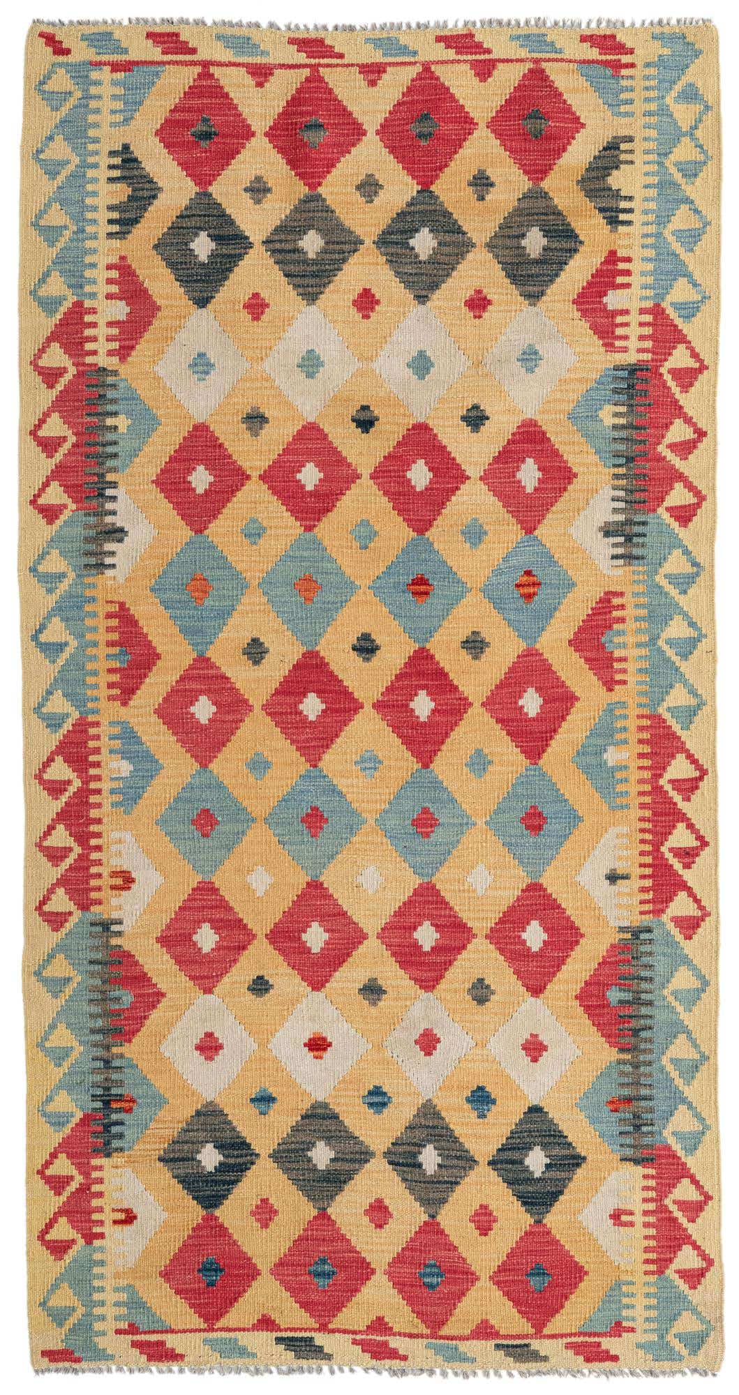 3' 6 x 6' 8 Hand Woven Kilim Maymana Wool Rug
