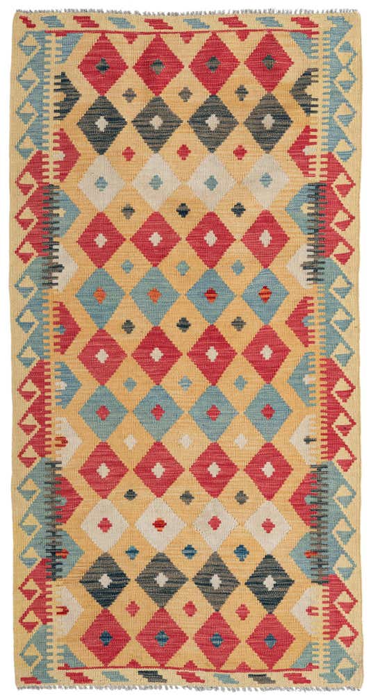 3' 6 x 6' 8 Hand Woven Kilim Maymana Wool Rug