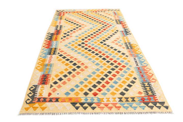 3' 8 x 6' 8 Hand Woven Kilim Maymana Wool Rug